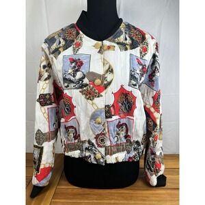 Vintage Handmade M 1980's Cropped‎ Quilted Napoleon Jacket Women's Gold Buttons